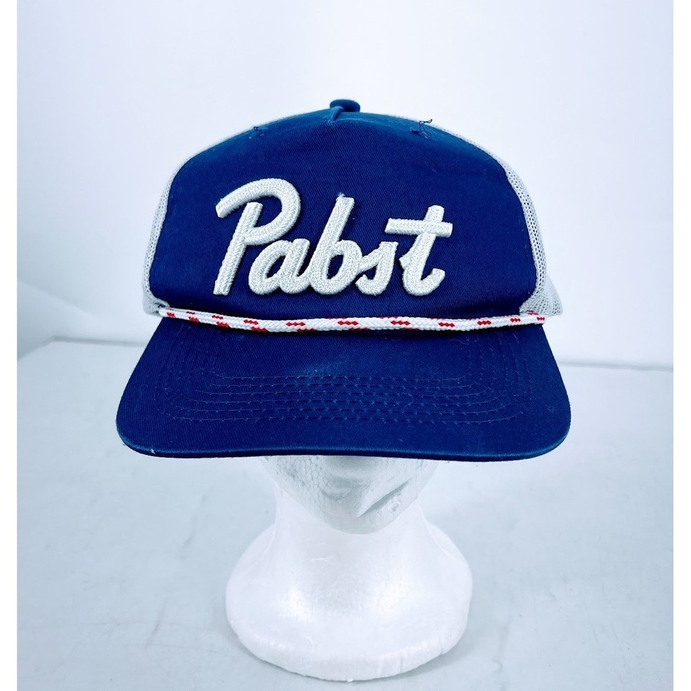 Pabst Blue Ribbon PBR Trucker Hat Blue White Mesh Rope Snapback Beer Cap